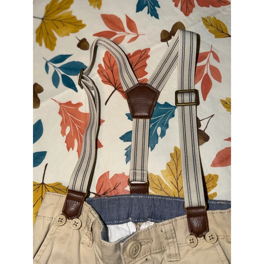 Osh Kosh Boys Tan Chino Pants with Removable Striped Suspenders Size 3T